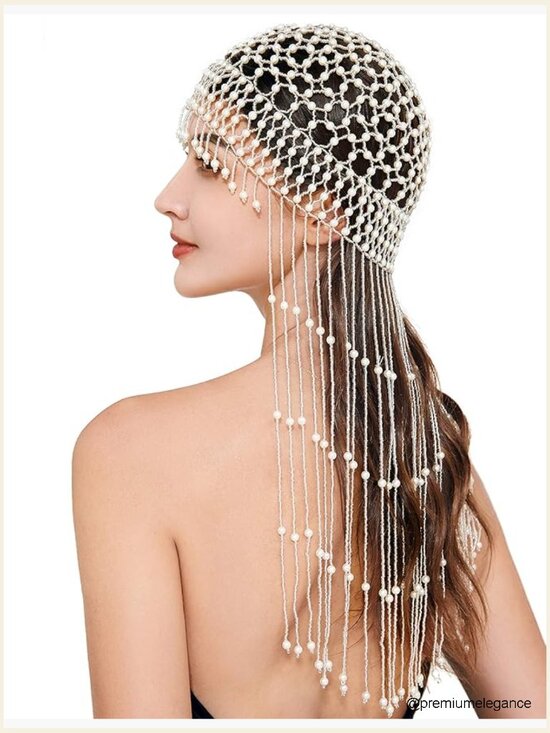 1920s Pearl Flapper Cap Headpiece - Gatsby Head Chain - Adult Costume Accessory
